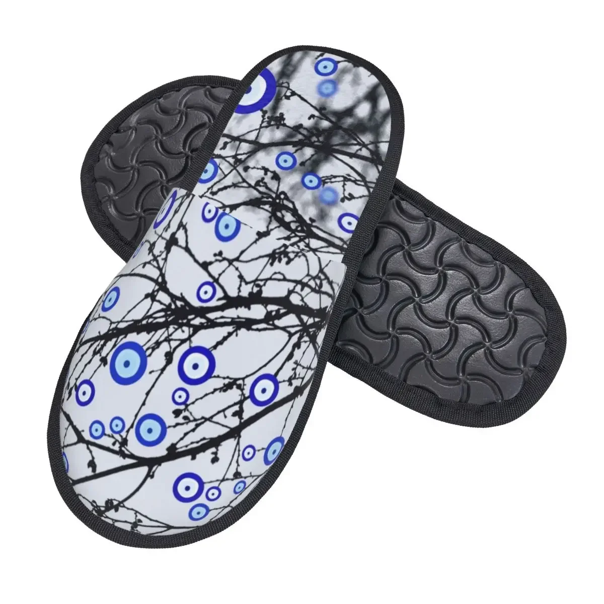 Custom Turkish Evil Eye Tree Memory Foam Slippers Women Cozy Warm Mediterranean Amulet House Slippers