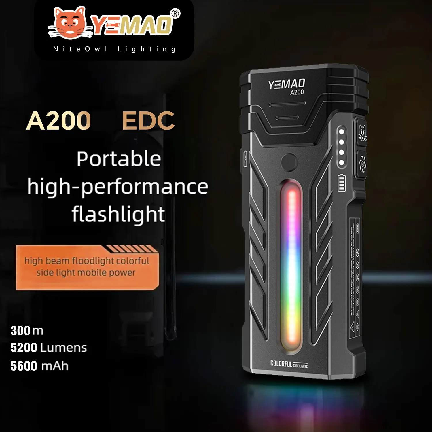 YM-A200M 5200LM Tragbare Hochleistungs-LED-Handtaschenlampe mit Magnet-/Clip-Taschenlampe, perfekt für Outdoor-Wandern, Camping