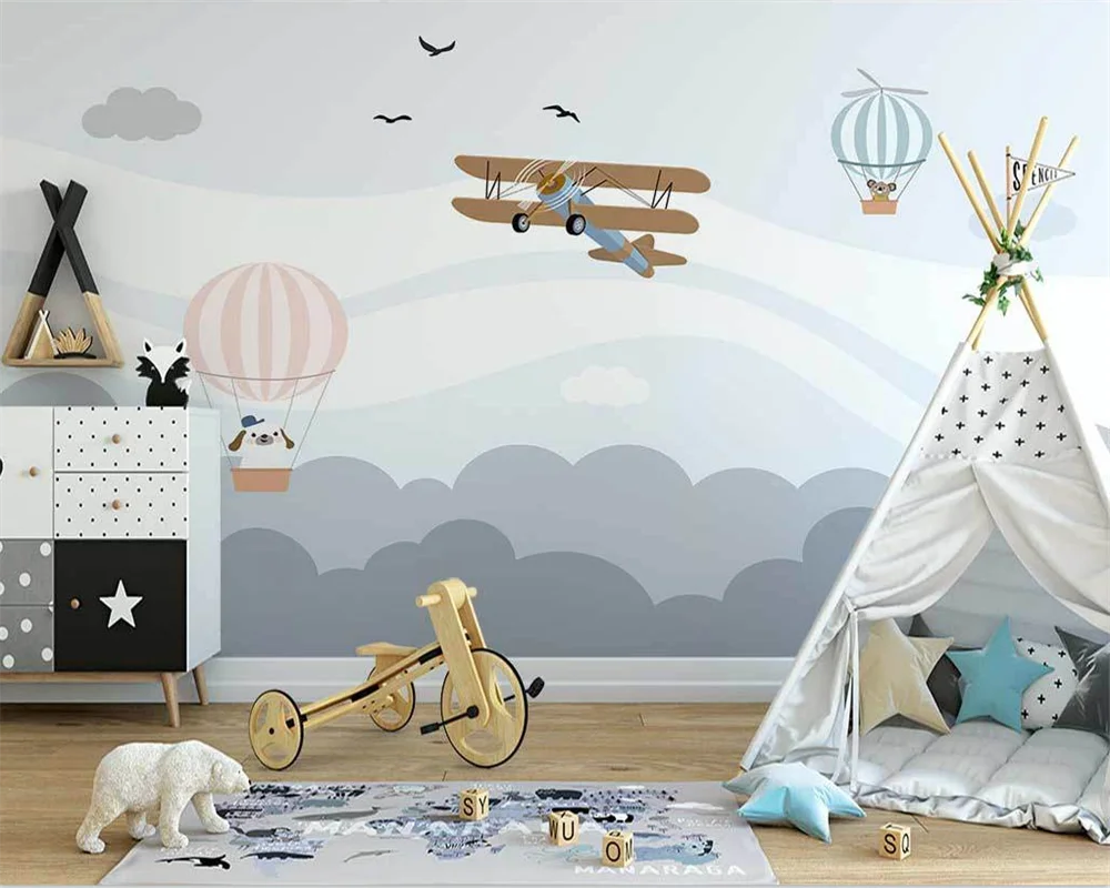 beibehang Customized modern Nordic cartoon space rocket planet astronaut boys' and children's room background wallpaper