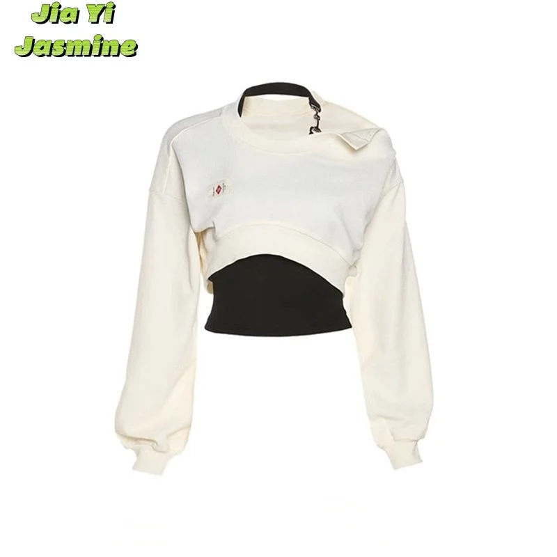 Conjunto de dos piezas de manga larga para mujer, Top informal holgado con tirantes para colgar en el cuello, estilo Retro, novedad de otoño, 2024