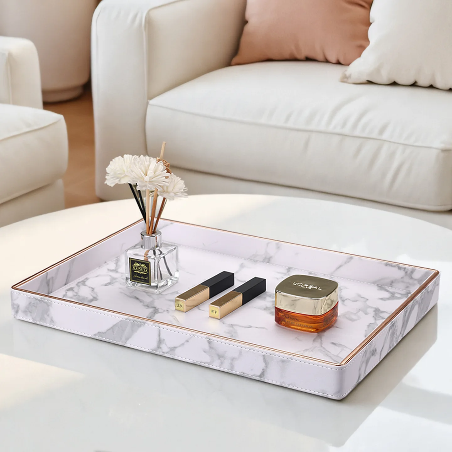 Leather Tray Desktop Storage Organizer Premium Serving Trays Decorative For Sundries Cosmetics Phone Wallet Cutlery