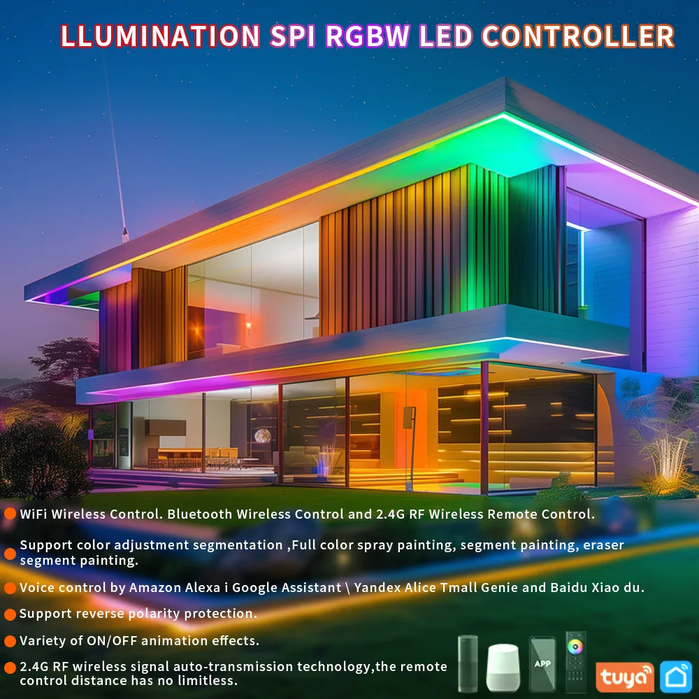 Imagem -06 - Controlador Wifi Tuya Spi Modulador Bluetooth Inteligente Dimmer de Luzes Google Home Alexa Ws2815 Ws2812 5050 Tiras Rgb Dr03w Dr04w