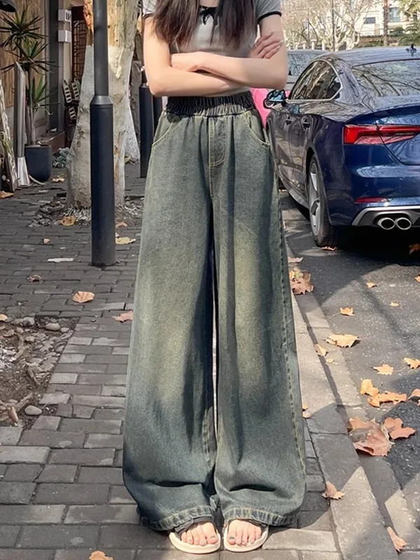 

American Style High Waist Wide Leg Jeans Women's Spring Summer New Loose Straight Cut Slimming Floor-Length Trousers