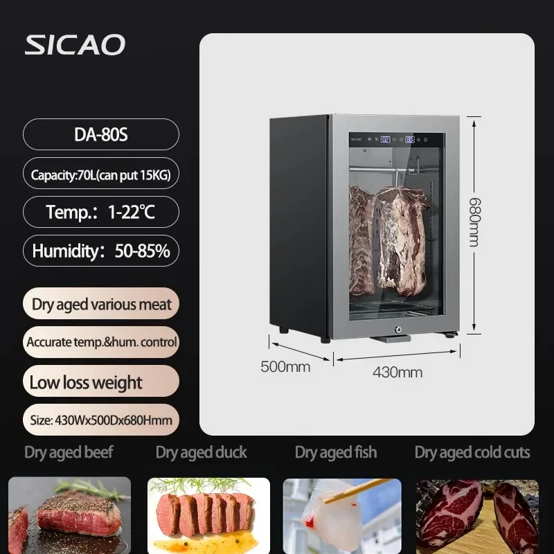 SICAO Hanging Mini Beef Meat Dry Dri Ageing Fridge Cooler Refrigerator Display Ager Cinet Hold 15KG Meat T 1-22C° 50-85%