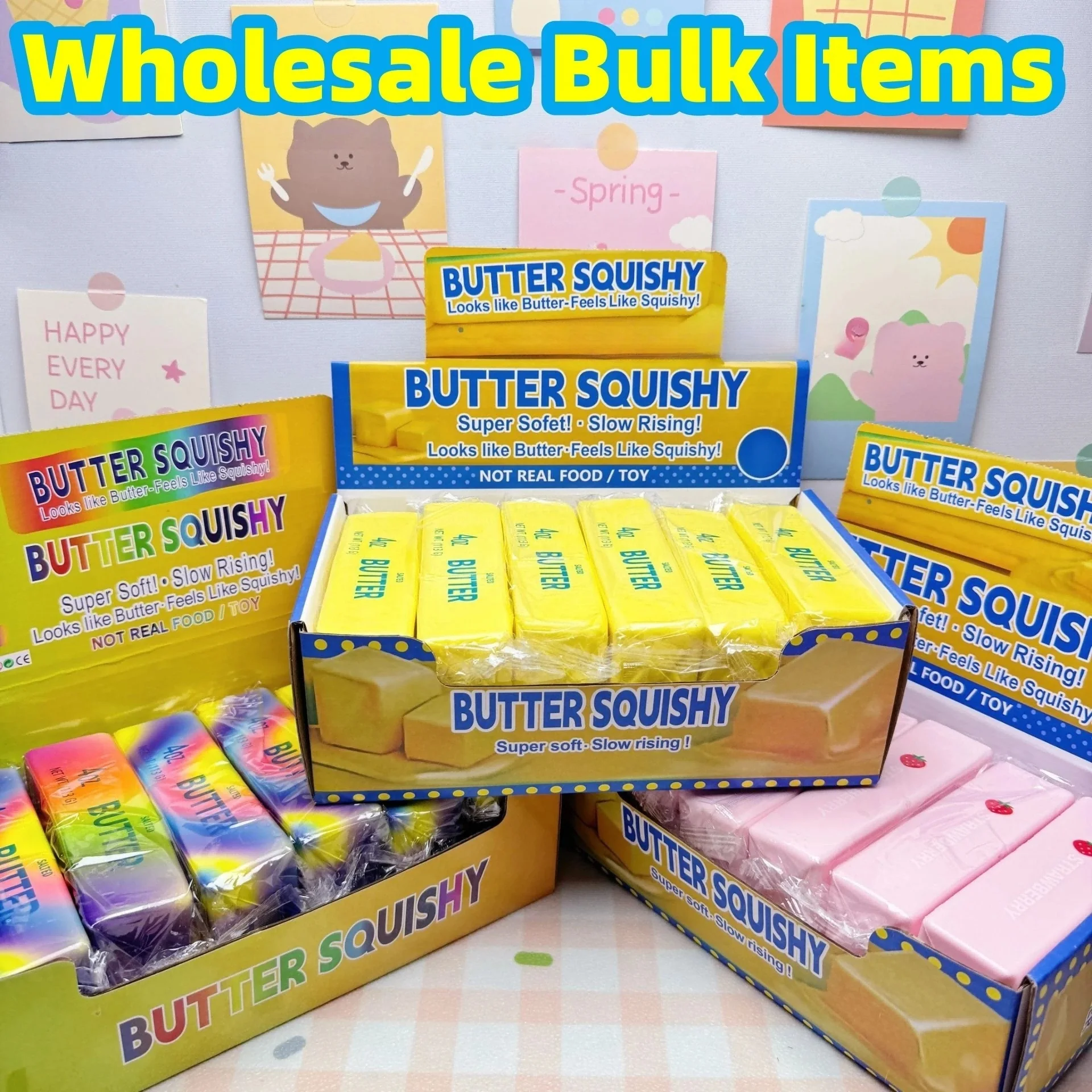 12 Pcs Squishy Elastic Butter Stick Fidget Toy Cheese Shape Stress Relief Funny Decompression Prank Squeeze Toy for Anxiety Reli