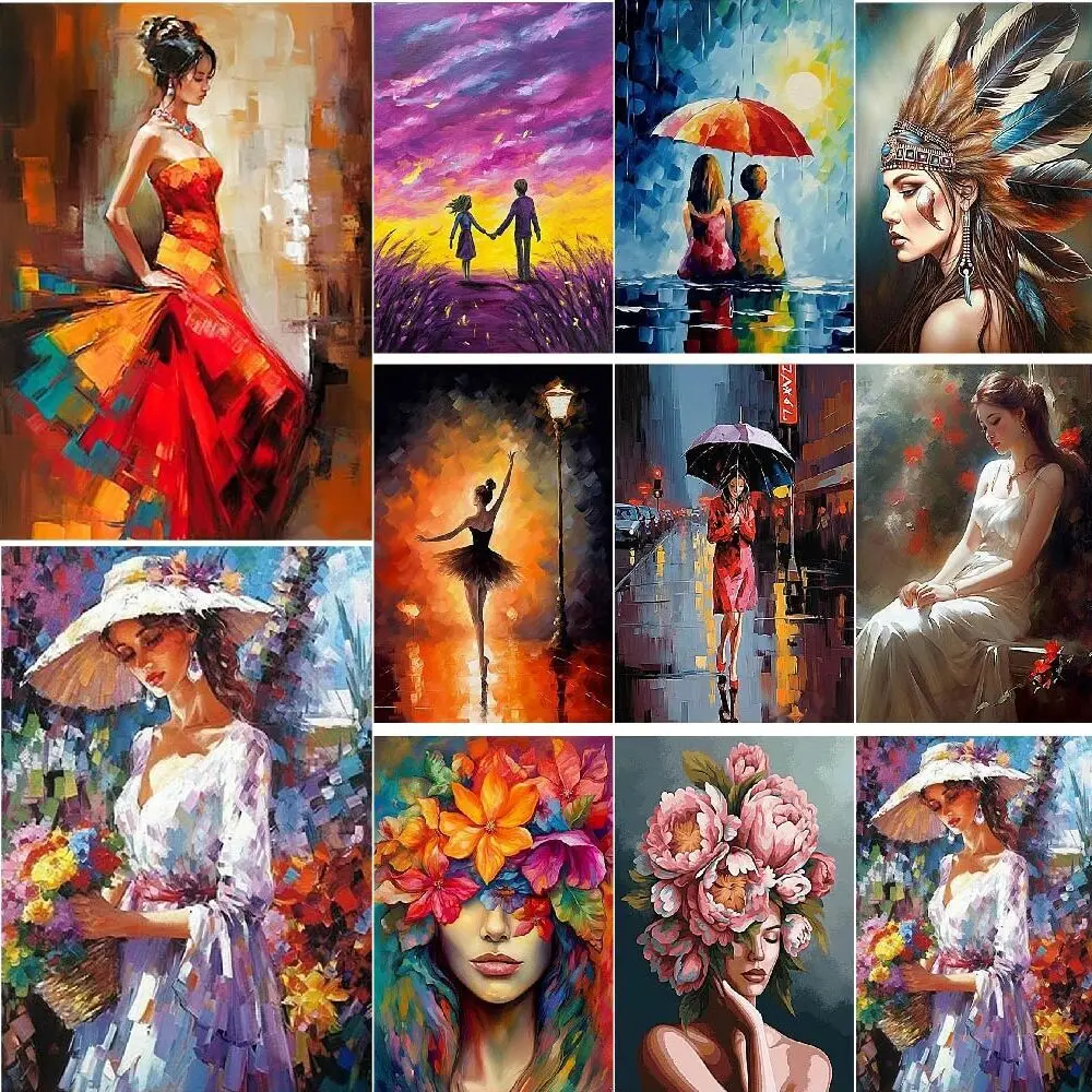 Flowers Women Picture For Drawing Coloring By Numbers Adults Acrylic Paint Canvas Painting For Living Room Decor Wall Art Crafts