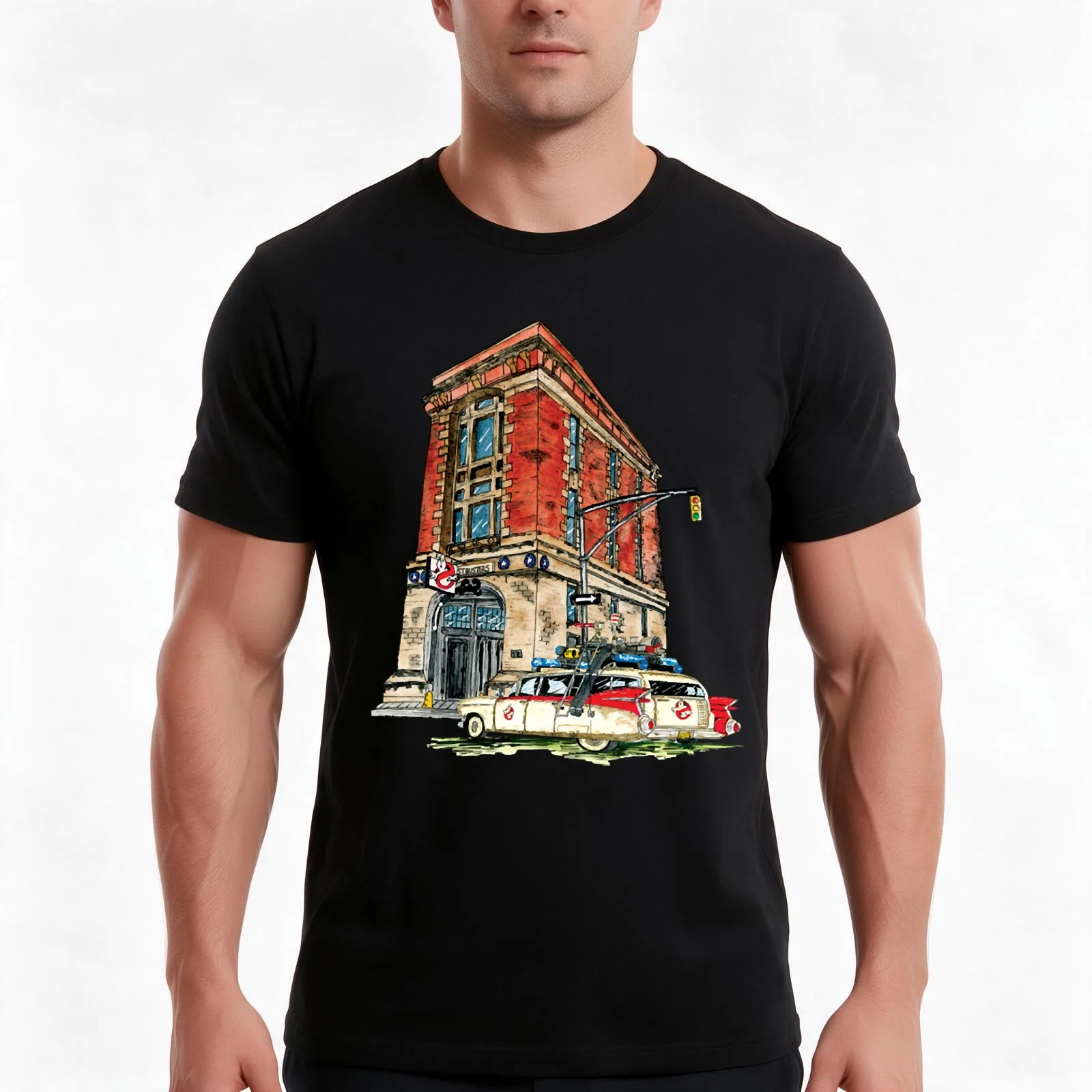 Ecto- 1 Firehouse, Hook & Ladder Company 8 T-Shirt, Summer Casual Cotton Tee, Oversized Streetwear Tops, Vintage Graphic Print