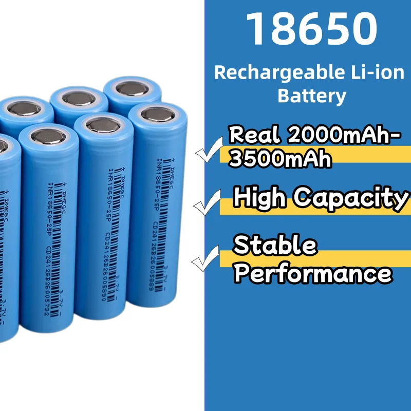 18650 Rechargeable Li-ion Battery 2000mAh-3500mAh 3.7V High Power Current 10A~30A Bateria Cell for Flashlight, Power Bank, DIY