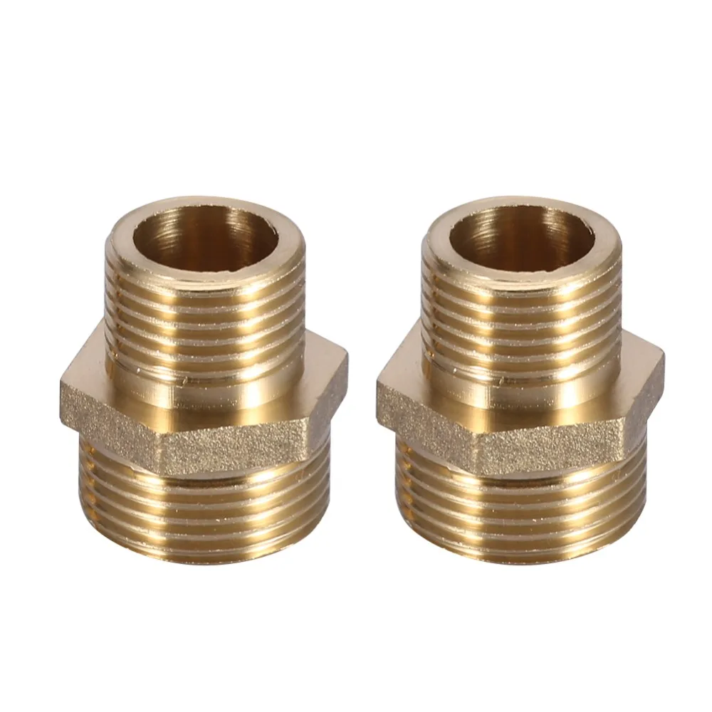 2pcs Reliable Hex Shape Brass Pipe Fitting Male Threaded Ends Hex Nipple Adapter Water Tube Connector Garden Use