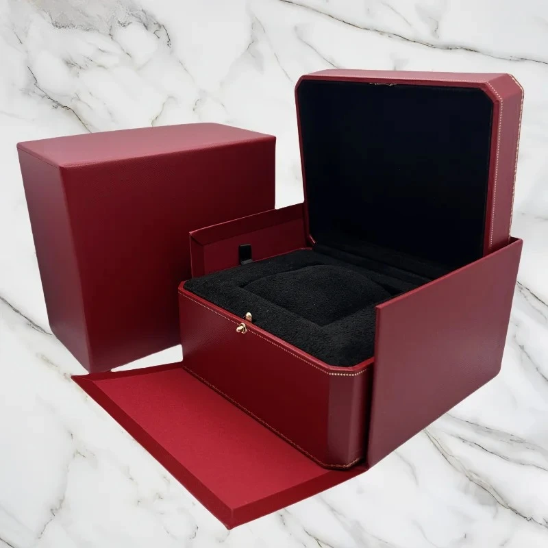 

red watch storage box for men and women, travel box with paper bag, book for luxury brand, wedding and holiday gift case