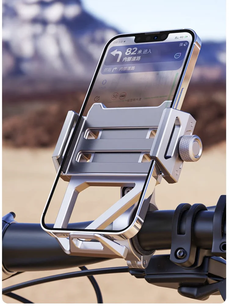Uchwyt na telefon z aluminium do rowerów górskich, szosowych i motocykli elektrycznych, antywstrząsowy, odporny na wstrząsy, z szybkim mocowaniem do nagrywania i nawigacji. — 2