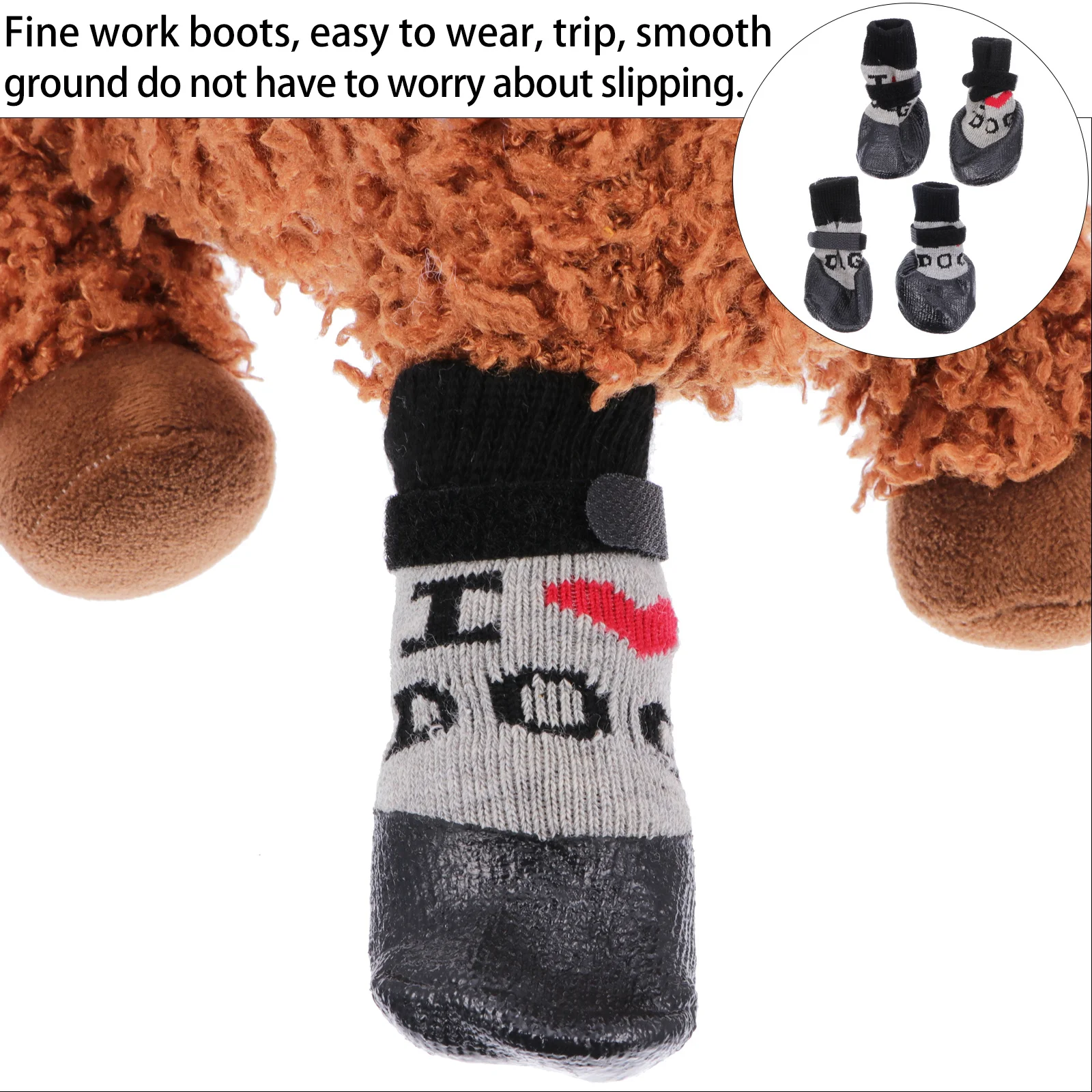 

4Pcs Dog Socks with Non-Slip Sole Puppy Boot Wool Material Soft Pet Foot Wear Cute Pattern Design for Small Dogs Protection