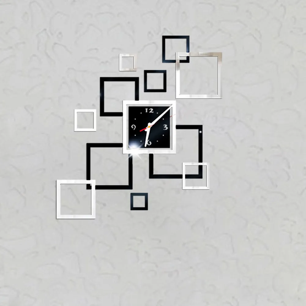 3d Diy Home Wall Clock Acrylic Mirror Square Wall Sticker Removable Clock Fashion Modern Design Sticker Mural Home Decoration