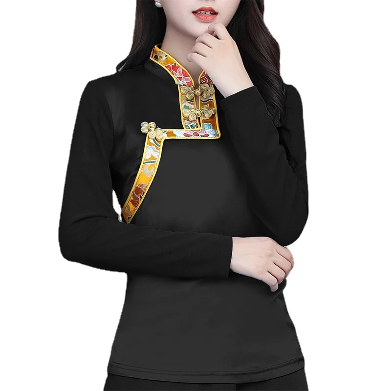 

Traditional Chinese Ethnic Style Top Long Sleeve Spring Autumn Tibetan Clothes Women Blouse Shirt Tibet Clothing
