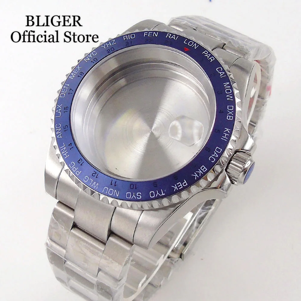 

BLIGER 40mm Watch Case 10ATM Fit NH35A NH34A ETA 2824 PT5000 Steel Bracelet Unidirectional Bezel Sapphire Glass Ceramics Insert