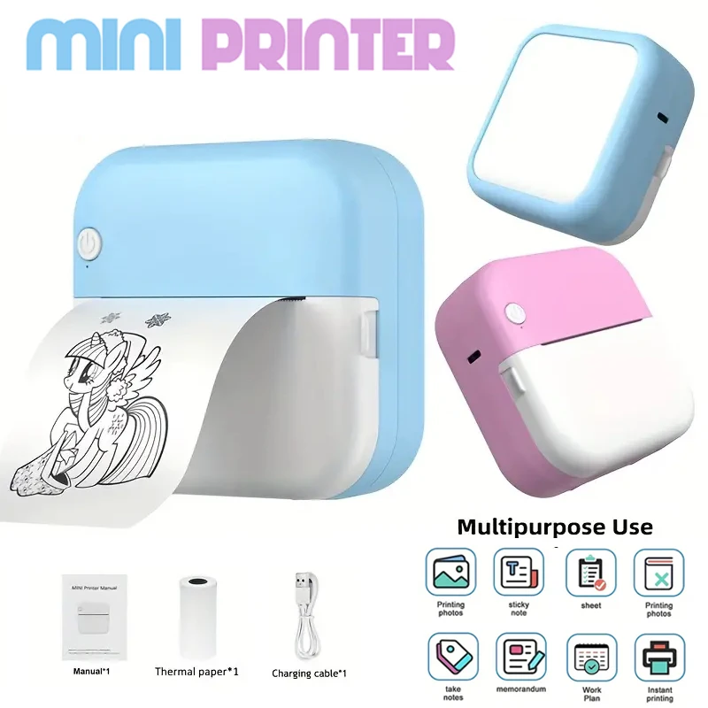 Portable Wireless Mini Printer Compatible with Android iOS,Inkless Paperless Printing,Ideal for Memos, Labels, Notes, and Crafts