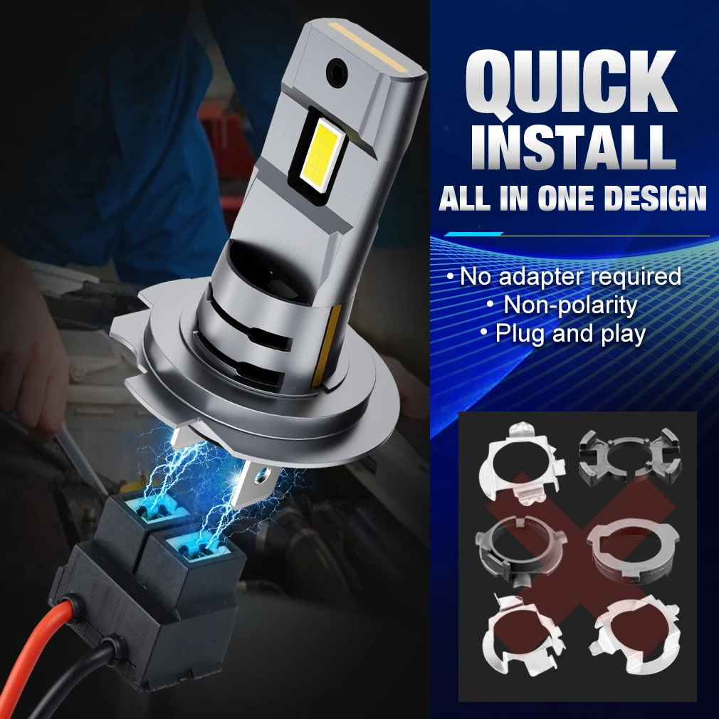 XSTORM H7 LED Bulb Headlight Kit Mini Wireless 60W 20000LM 6500K CSP for Car Headlamp 12V White Auto Diode Lamps H7 Turbo Led