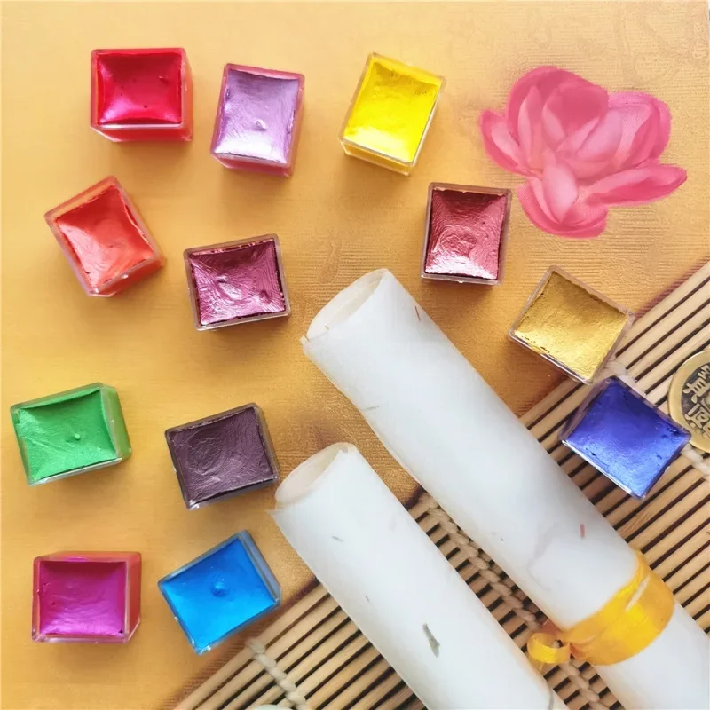 Imagem -06 - Conjunto de Tinta Aquarela para Papelaria Escolar Pigmento Sólido Perolado Metálico Glitter Neon Nail Art Supplies Tintas 12 Cores