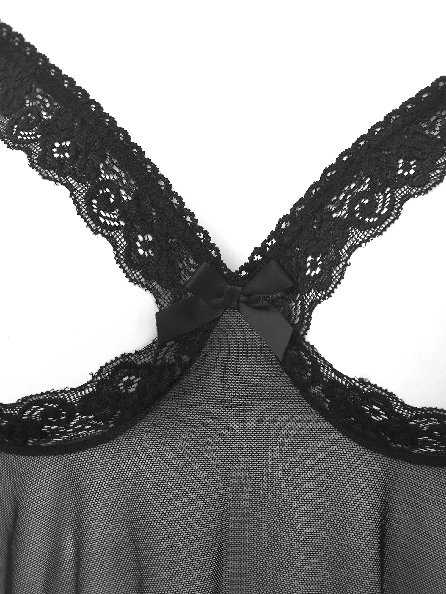 Women\'s Sheer Lace Lingerie Set Open Bras Nipple Split Mini Dress with G-string Chemise Exotic Nightdress Sleepwear Nightwear
