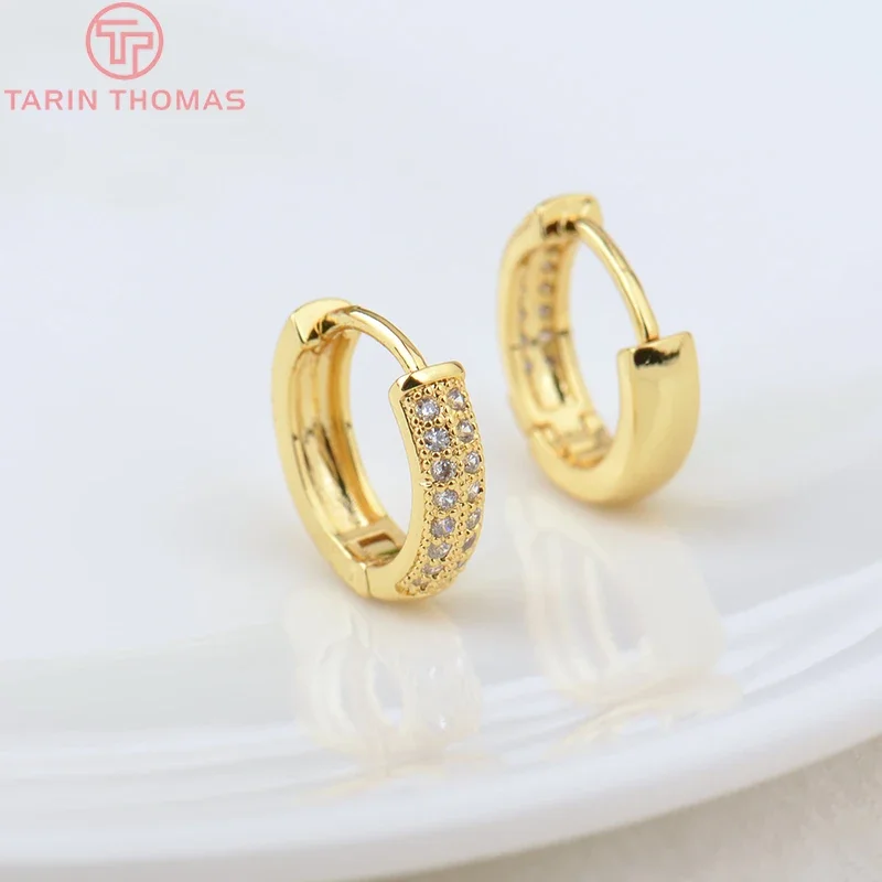 (2072)4 Stück 14mm 18 Karat Gold Messing mit Zirkon runden Ohrringen Creolen hochwertige DIY Schmuck machen Ergebnisse