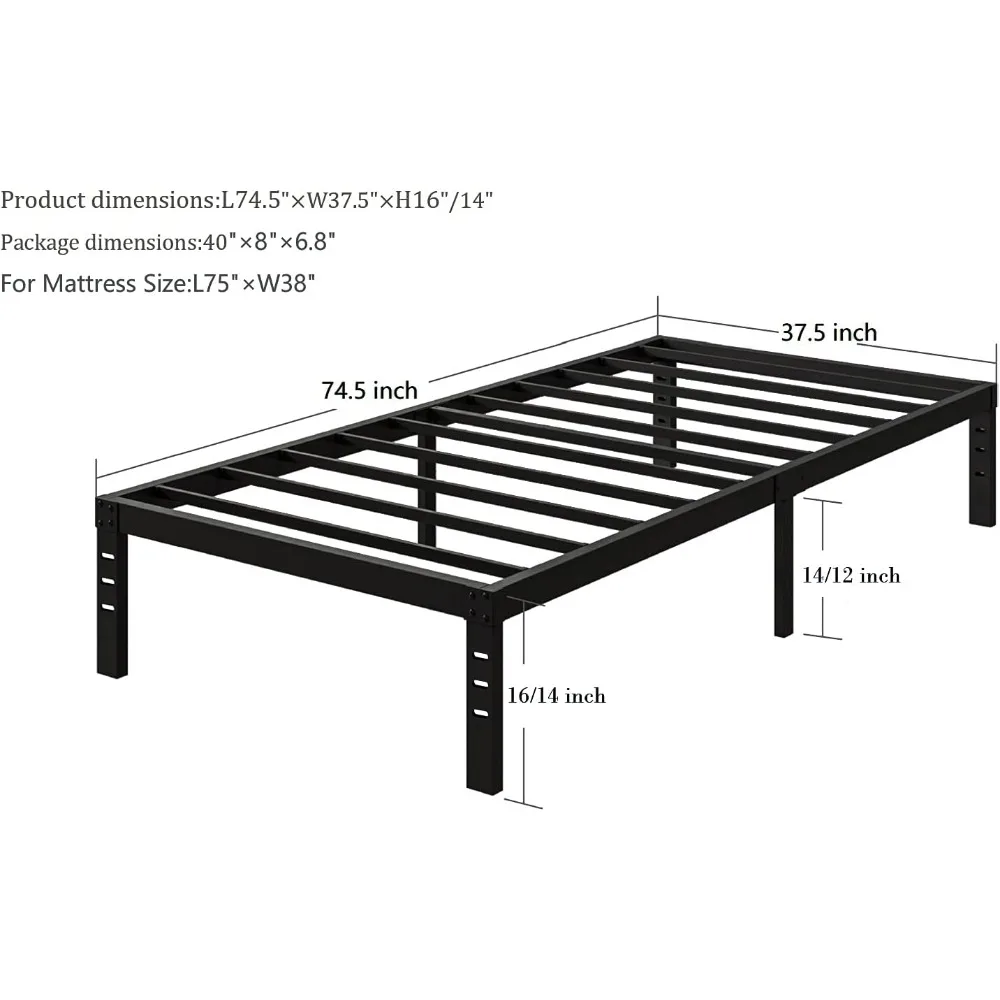 COMASACH 14 inch Twin/Queen optional Bed Frame No Box Spring Needed, 3500 lbs Heavy Duty Metal Platform Bed Frames