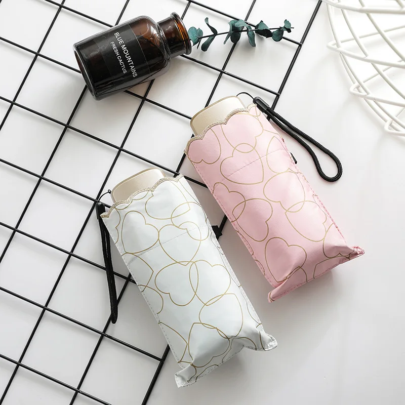 

Big Heart Embroidered Umbrella Rain Women 5 Fold Anti UV Sun Rain Male Portable Parasol Business Windproof Travel Umbrella