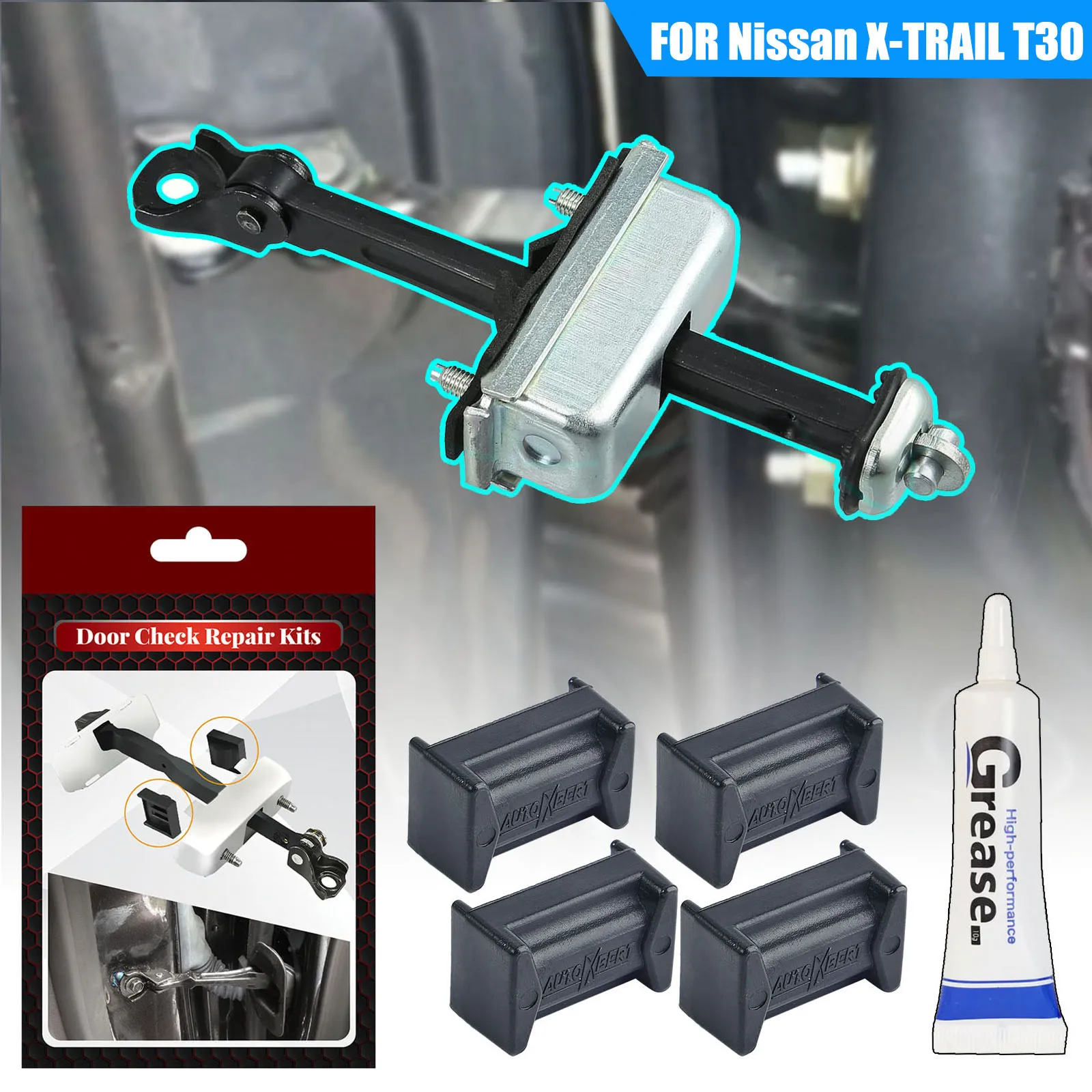 4Pcs Car Door Check Strap Check Assy Limiter Repair Kit Stopper Damping For Nissan X-TRAIL xtrail T30 T31 2000-2015 Sagging Door