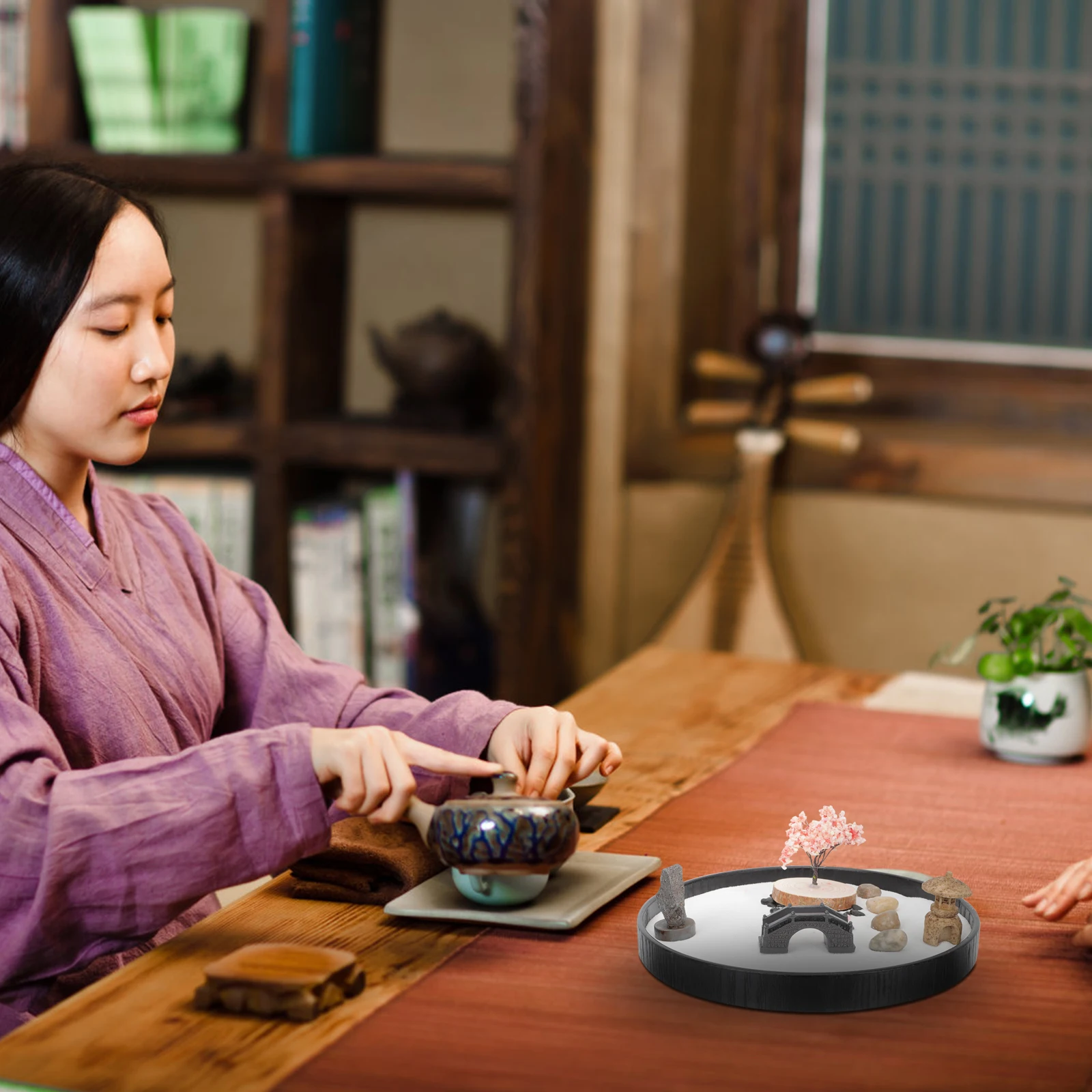 1セット禅砂箱装飾ミニチュアガーデンデスクトップ瞑想美術品ホームオフィス卓上装飾リラクゼーションギフト