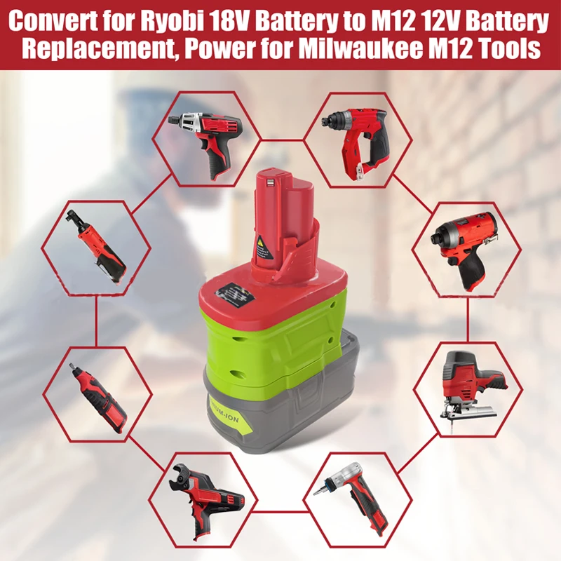 

Адаптер аккумулятора RYB18M12 для литий-ионного аккумулятора Ryobi 18 В, конвертер для литиевой дрели Milwaukee 12 В, аккумуляторные инструменты для отвертки
