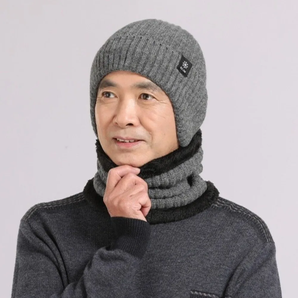 Fashion Thick Hat Scarf Set Neck Warm Knitted Beanie Hat Solid Color Keep Warm Ear Protection Hat Riding