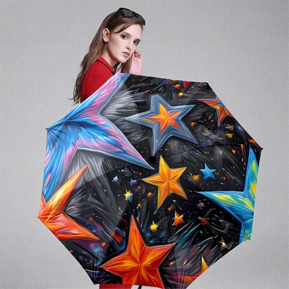 Colorful Starry Night Design Umbrella - Galaxy Pattern Print Portable Folding Umbrella, Gift for Family And Friends