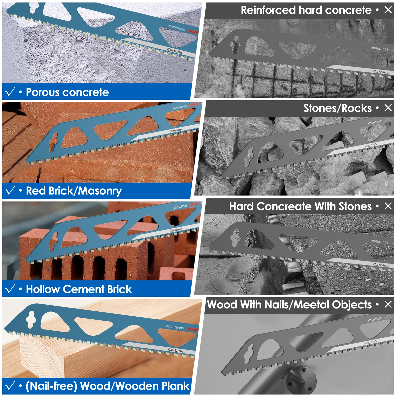 10/12/18/20in Alloy Reciprocating Saw Blade for Cutting Concrete Block Bubble Brick Red Brick and Hollow Brick