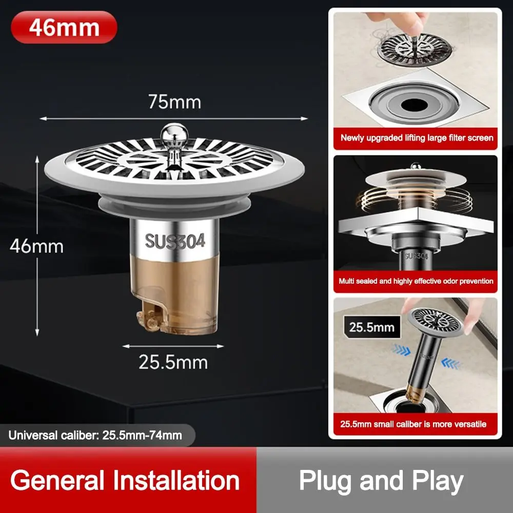 Stainless Steel Odor Proof Drain Core Hair Catcher Insect Proof Floor Drains Kitchen Sewer Sealing Ring