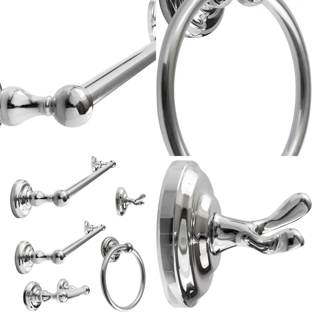 

Bathroom Accessories Set with Robe Hook, Toilet Paper Holder, Towel Ring, 18 & 24 Towel Bars, Wall Mounted Chrome Hardware (5-Pi