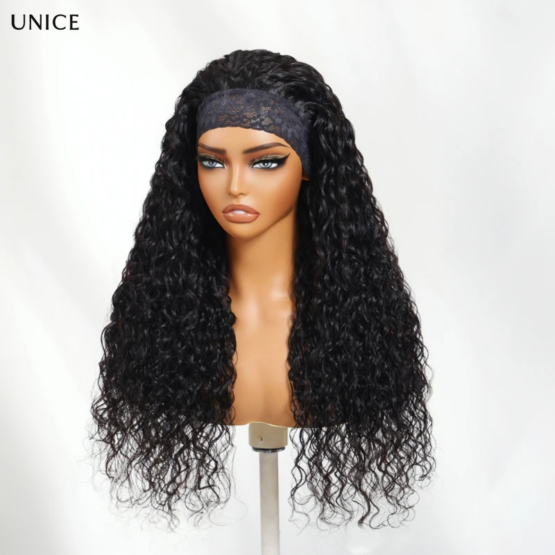 Unice موجة المياه شعر مستعار عقال مع غطاء الرباط 100% شعر الإنسان غلويليس الوجه على شعر مستعار لا ترك #3