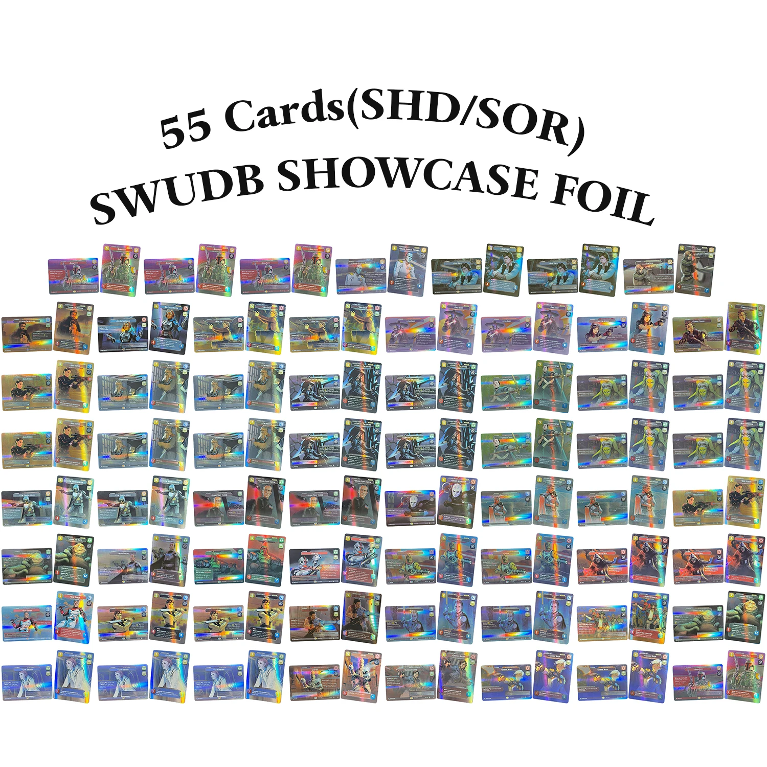 

55 шт./компл. фольгированные карты SWUDB, весь набор Spark of Rebellion (SOR) Shadows of the Galaxy (SHD)TCG, карты для настольных игр, английские