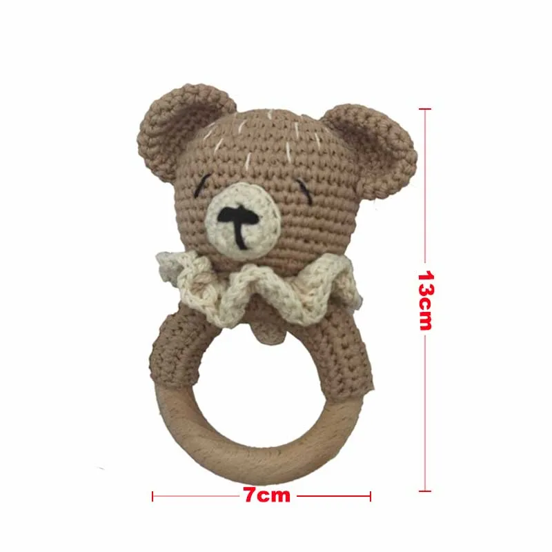 Chocalho do bebê crochê urso mordedor chocalho com sinos chupeta corrente recém-nascido montessori brinquedo educativo anéis de madeira brinquedos do bebê