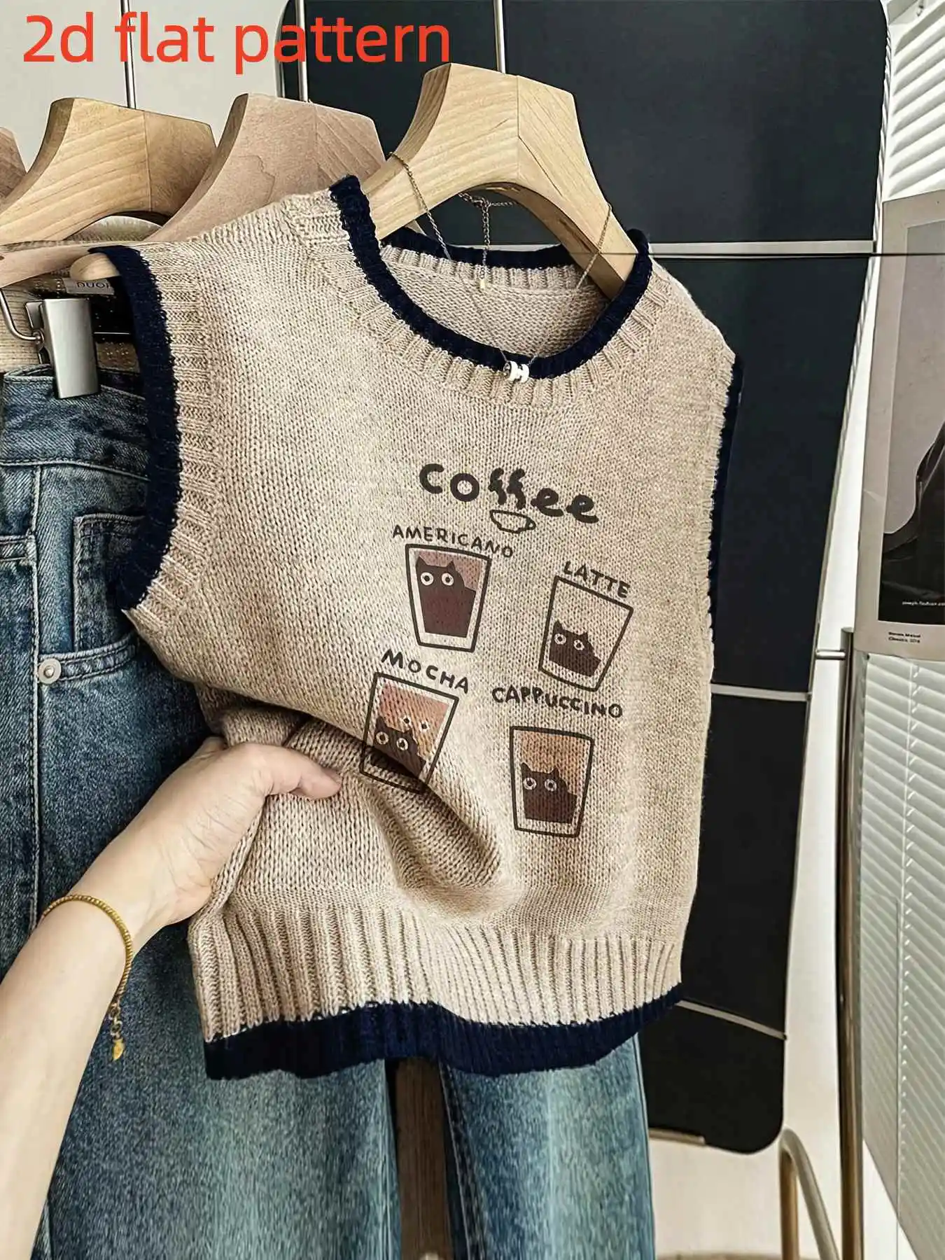 

Printed Design - Nottextured Four Seasons Fashion New Style Pullover Round Neck Vest Women's Top Flat Digital Print Trendy Women's Vest