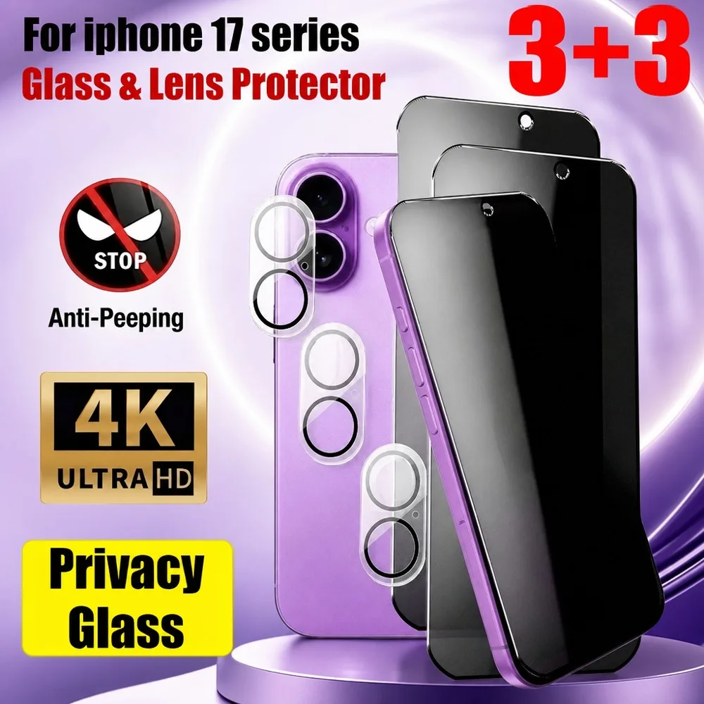 3 Stück Gehärtetes Glas 3 Stück Objektivschutzfolie für iPhone 15 16 17 18 Displayschutz für iPhone 15 Pro 16 Pro 17 Pro 18 Pro Max Anti-Spy