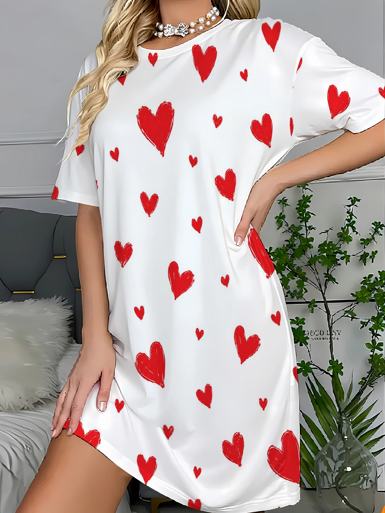 Women's Striped Print Sleep Dress Loose T-Shirt Nightgown Cozy Summer Loungewear