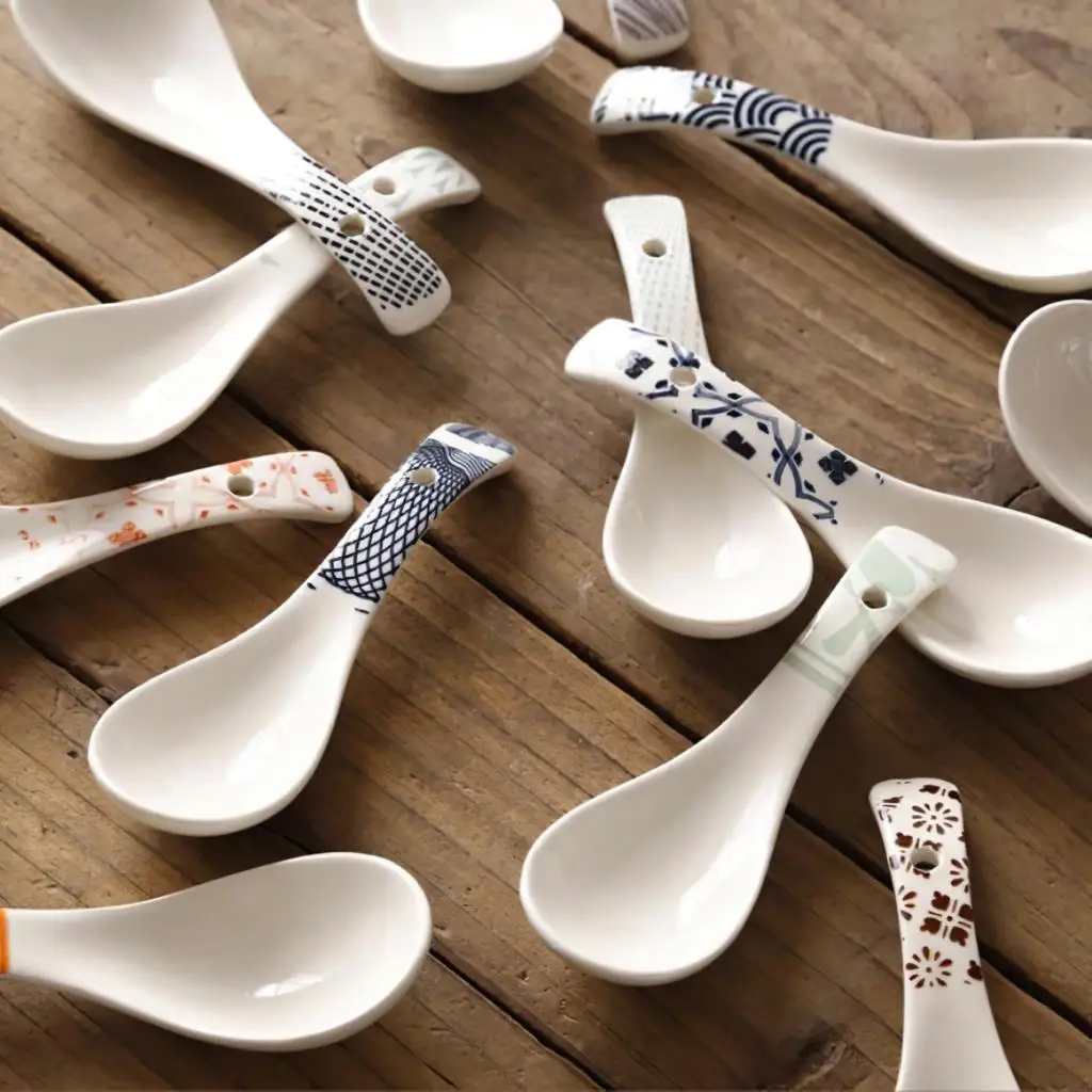 1PC Ceramic Multi-Function Spoon Glaze Porcelain Japanese Style Porridge Soup Scoop Tableware for Restaurant And Household Kitch