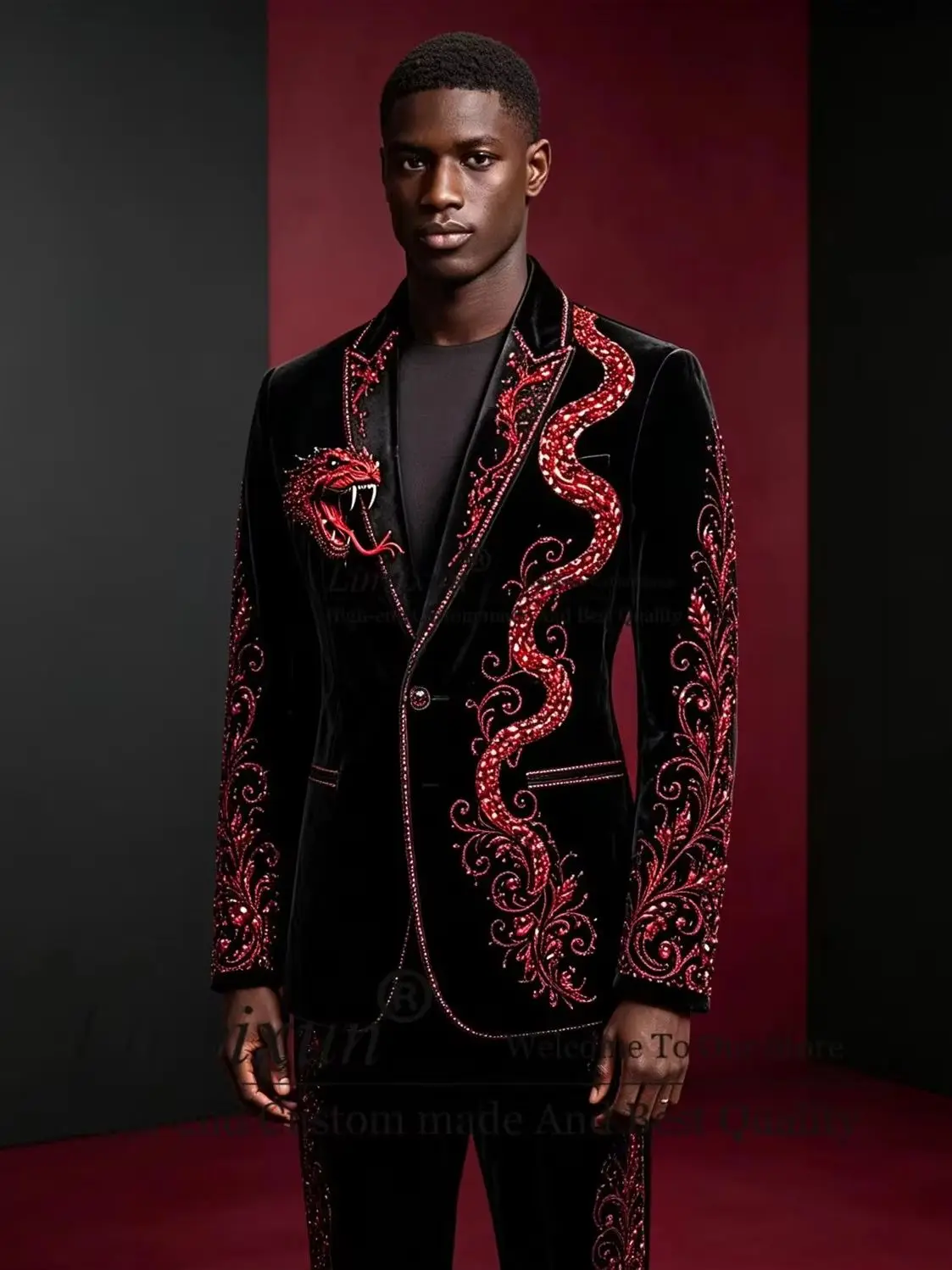 Unique Style Heavy Embroidery Beaded Suits Men Exclusive Design Jacket Pants 2 Piece Set Groom Wedding Tuxedos Customized