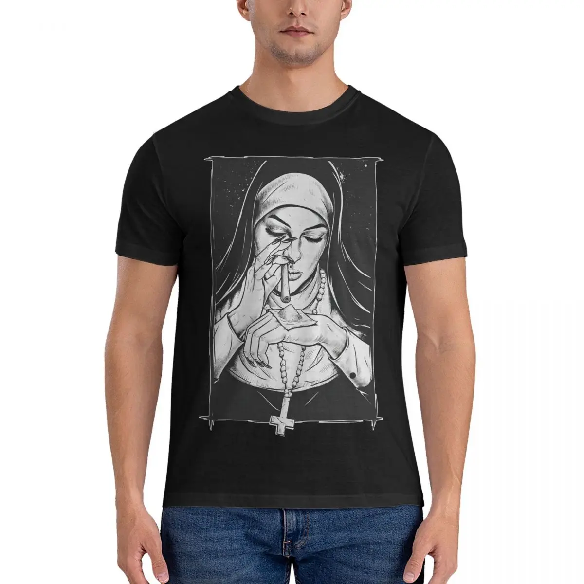 Cocaine Men T Shirt Nun Novelty Tee Shirt Short Sleeve Round Collar T-Shirt Pure Cotton Gift Tops