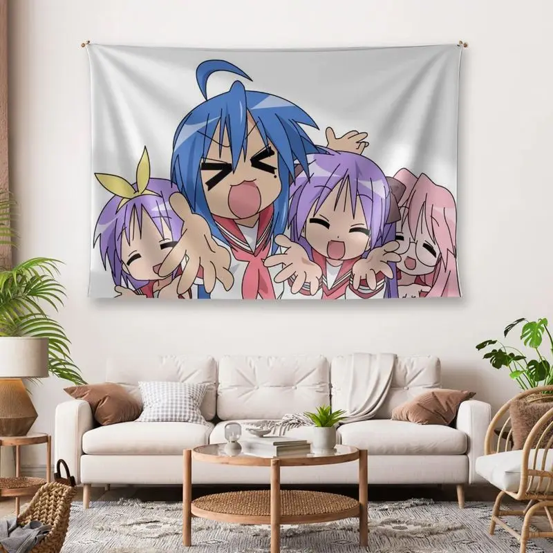 VIKAMA Lucky Star Q All Japanese Animation Tapestry Background Soft Adorable anime Clock in Wall Decoration Room Decoration