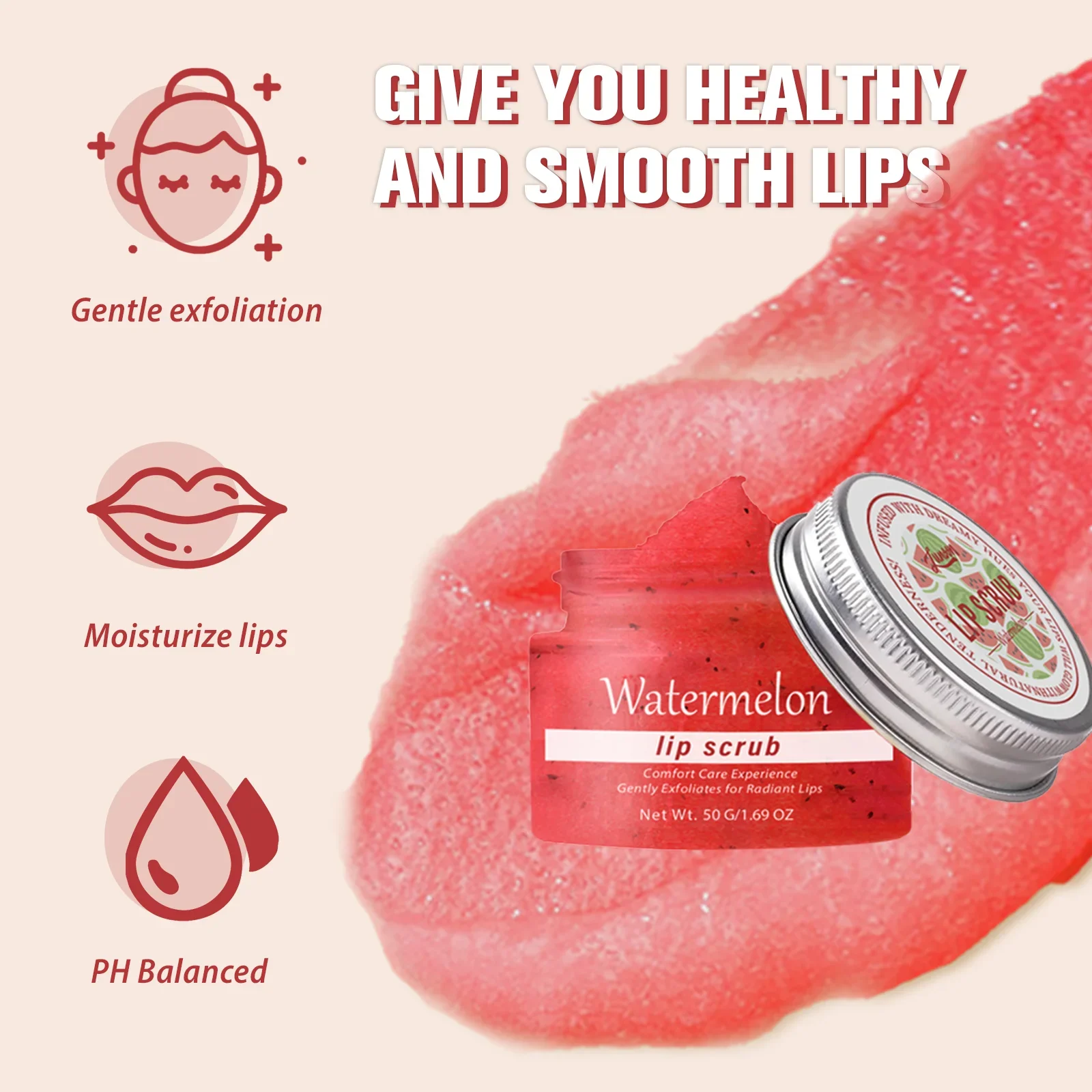 مقشر الوجه بالفواكه 50 جرام - نكهات البطيخ والفانيليا تقشير وترطيب وتقليل تجاعيد الشفاه. علاج تجديد الجلد.