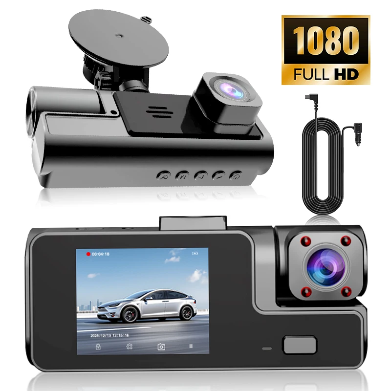 

Видеорегистратор 1080P с двумя камерами (1080P снаружи, 720P внутри), ночное видение, универсальный автомобильный видеорегистратор-черный ящик