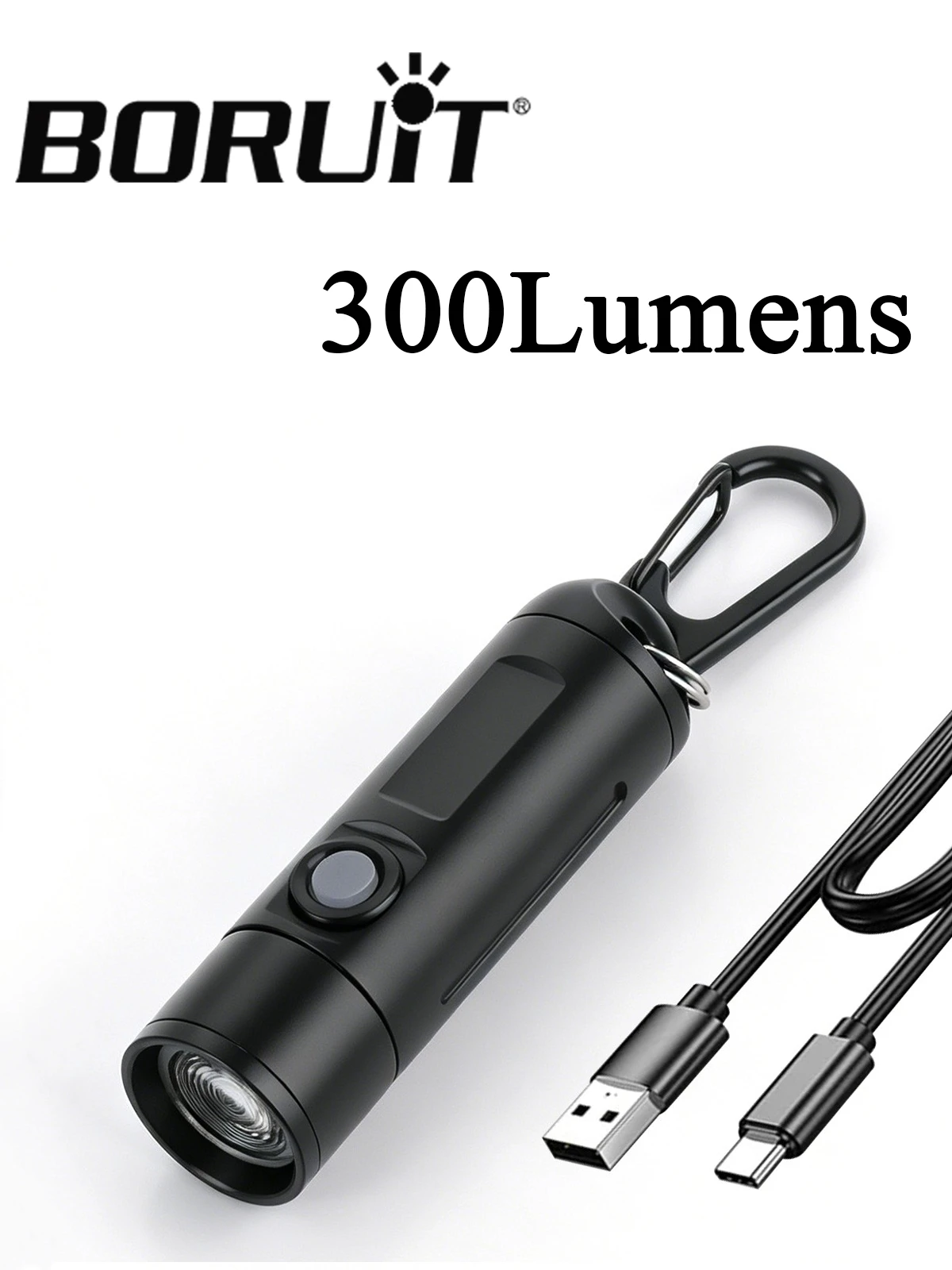  BORUiT 300Lumens Powerful LED Flashlight Type-C Rechargeable Handheld Keychain Torch Portable With Waterproof Camping Lantern
