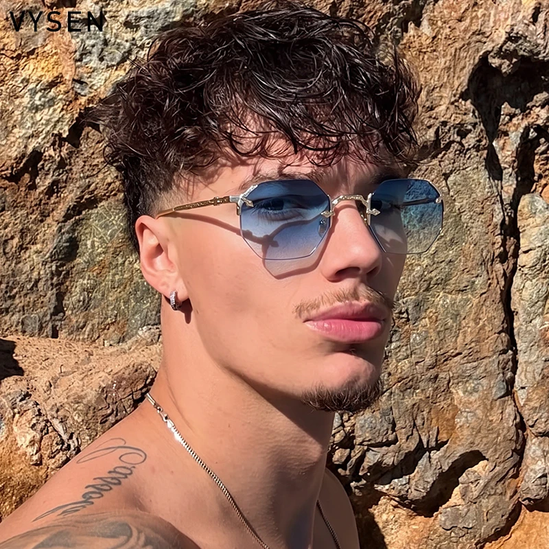 Vintage Octagon Rimless Sunglasses Men 2026 Luxury Designer Steampunk Polygon Metal Frameless Sun Glasses Hip Hop Eyewear UV400