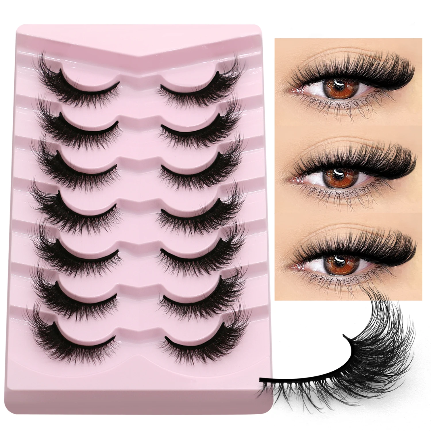 GROINNEYA Cat Eye Lashes 5/7 Pairs Faux Mink Eyelashes End Eye Elongated Eyelashes Extensions Soft Natural Full Lashes Makeup