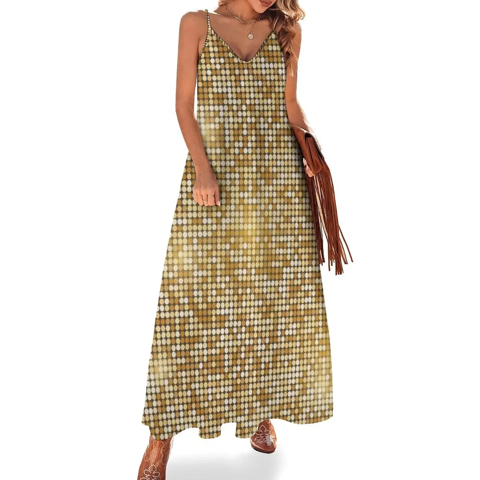 

Retro Gold Glitters Golden Disco Ball Shine optical illusion HD High Quality Online Store Sleeveless Dress prom dresses 2024